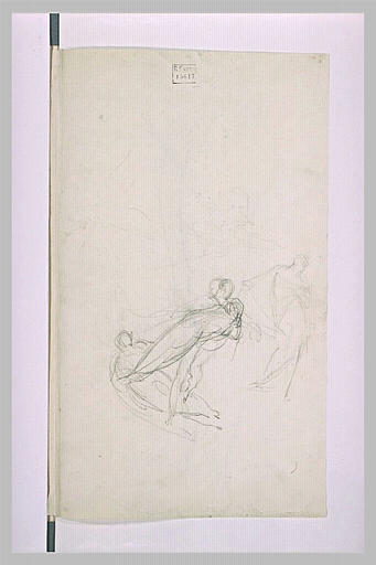 Deux figures enlacées ; une figure étendue ; une femme drapée, debout