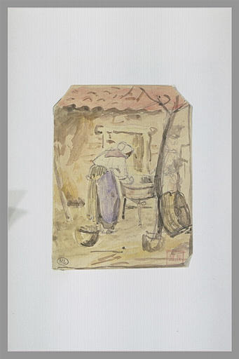 Une femme dans une cour rustique