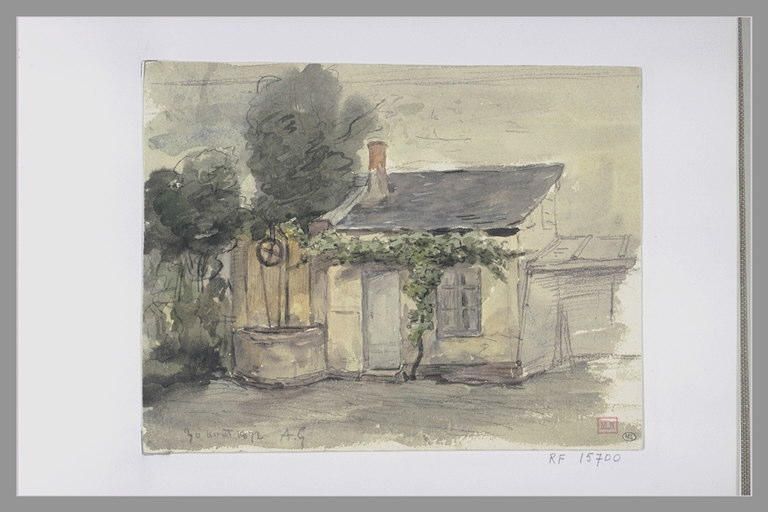 Une petite maison basse et un puits