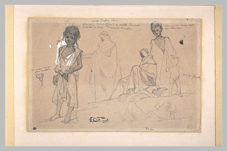 Etudes d'arabes, d'un bronze et d'un ruban de ceinture