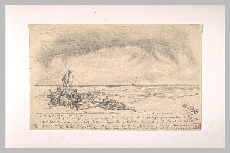 Arabes, avec des chameaux, campant dans le désert