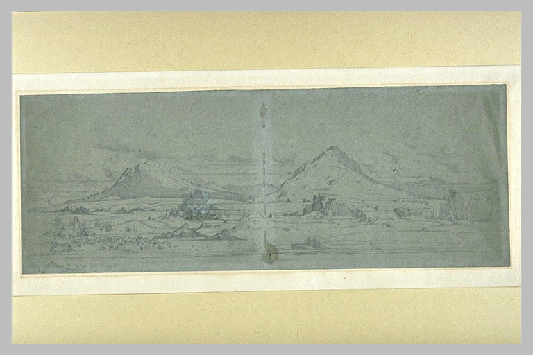 Bergers arabes dans une plaine bordée de montagnes