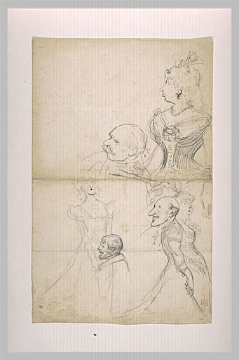 Six portraits charge d'hommes et de femmes