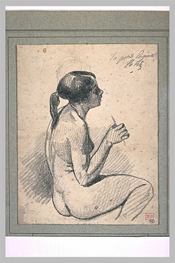 Femme, nue, assise, de profil
