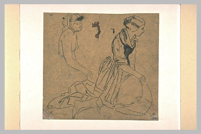 Etude d'une femme vêtue agenouillée ; buste d'une femme devêtue