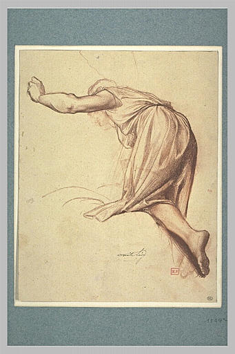 Femme, agenouillée, drapée, de dos, se penchant