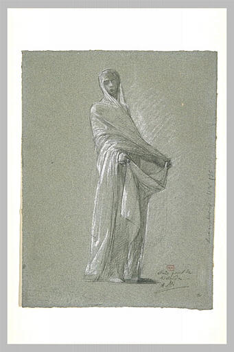 Femme drapée à l'antique, relevant sa jupe