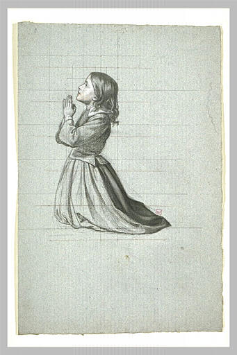Petite fille, à genoux, priant