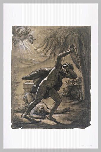 Caïn maudit par Dieu, fuyant après la mort d'Abel