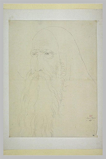 Tête de vieillard à longue barbe, de trois-quarts vers la gauche