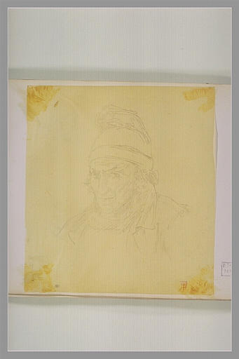 Buste d'homme, coiffé d'un bonnet de coton