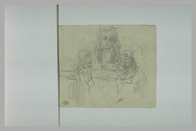 Tête de femme, vue de profil à droite, coiffée d'un béguin