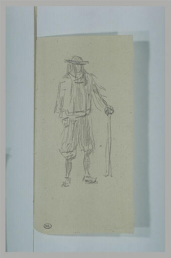 Breton, debout, vu de face, un bâton à la main