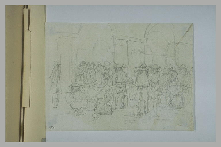 Bretons rassemblés devant une halle de marché