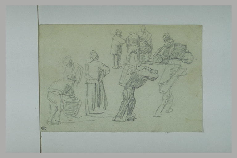 Feuille d'études : femme, hommes maniant ou portant des fardeaux