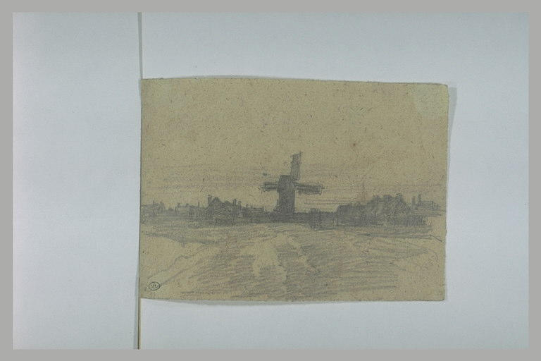 Moulin du Perrey, au Havre. Moulin à vent dominant un village au fond d'une plaine (ancien titre)