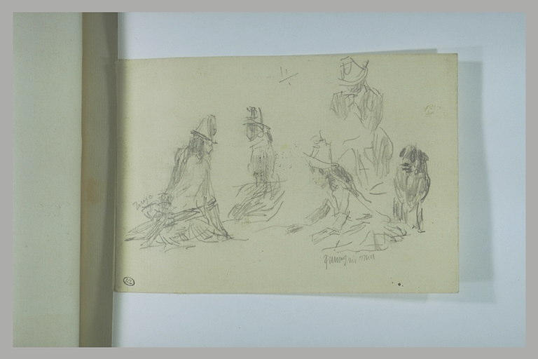 Petites filles, assises par terre, et un chien