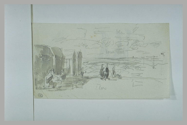Vue d'une plage avec des cabines