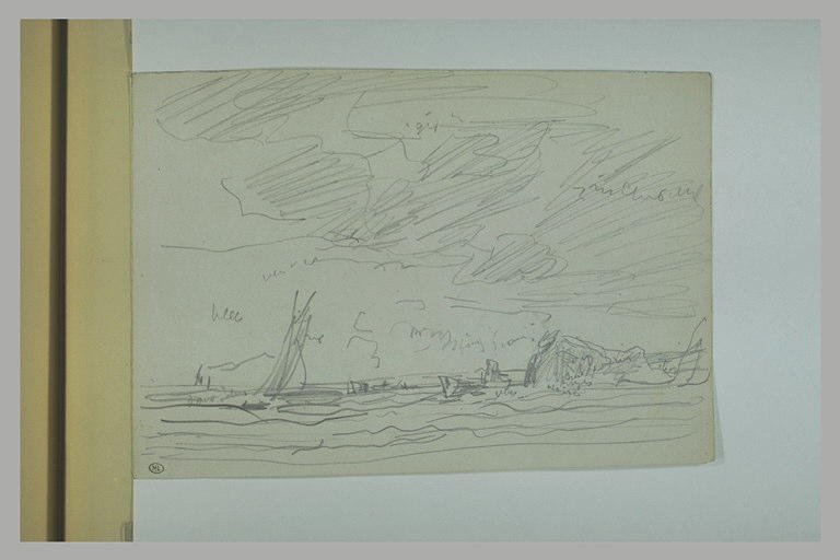 Voilier sur une mer agitée, près de récifs