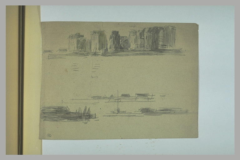 Vue, prise de la mer, de la côte, et d'un port