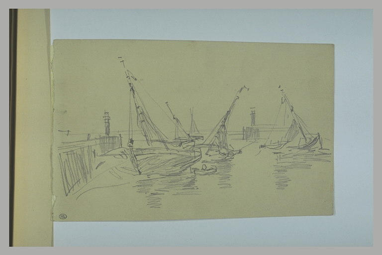 Barques de pêche échouées dans un port à marée basse