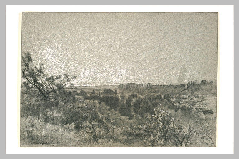 Vallée vue d'une hauteur avec, à droite, un village