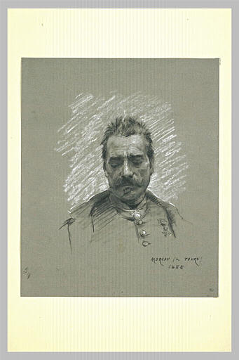 Militaire décoré de la Légion d'honneur, en buste, les yeux baissés