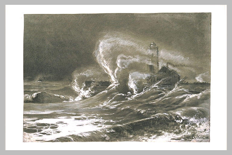 Un phare sur une île battue par une mer déchaînée