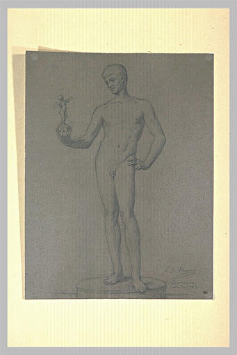 Ephèbe nu, tenant de la main gauche une statuette de l'Amour
