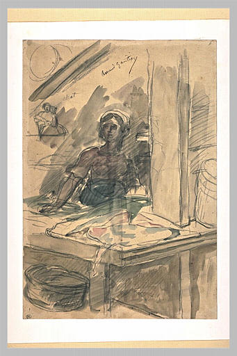 Jeune femme derrière un étal de poissons