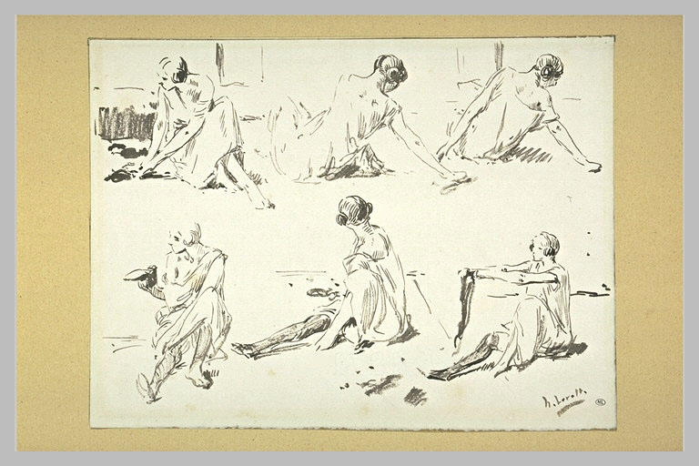 Six études de femme en déshabillé, assise par terre