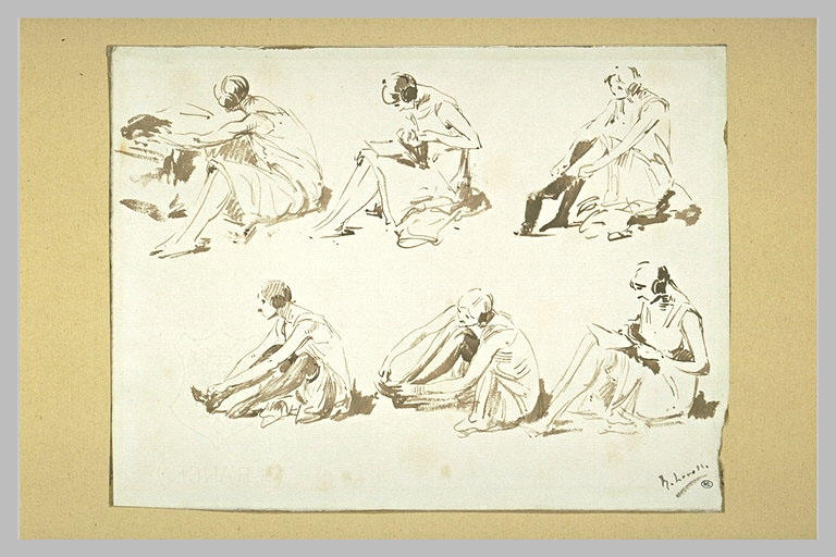Six études de femme en déshabillé, assise par terre