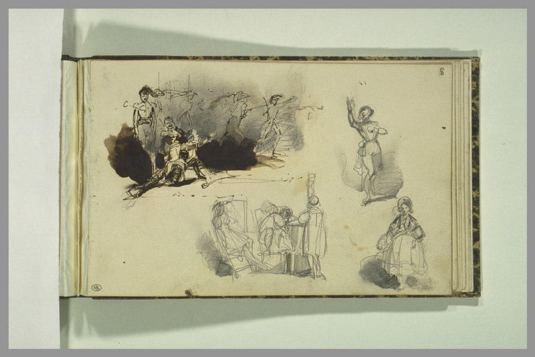 Deux groupes de personnages et deux figures isolées