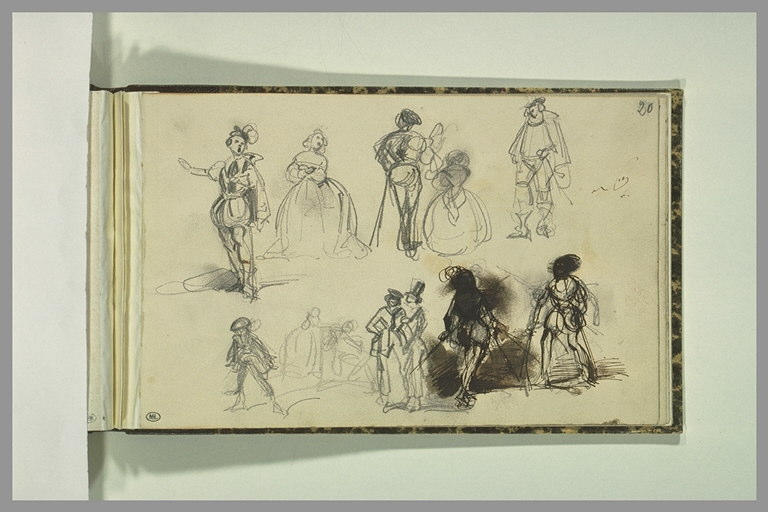 Etudes de personnages, dont deux hommes se battant à l'épée