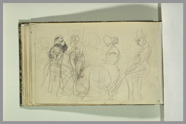 Croquis de cinq personnages, assis, groupés