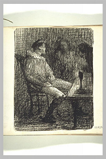 Trois hommes autour d'une table, le soir