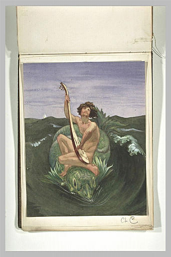 Musicien nu sur un animal marin