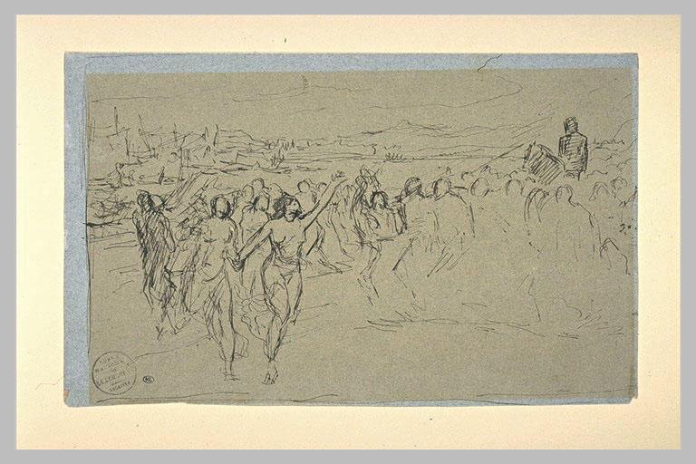 Cortège de jeunes filles, à demi nues, précédant un cavalier