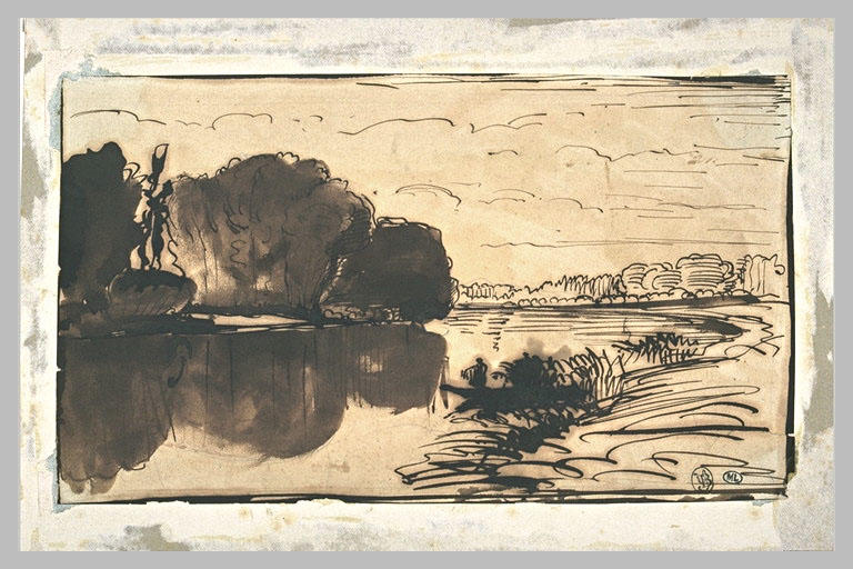 Paysage des bords d'une rivière encadrée d'arbres