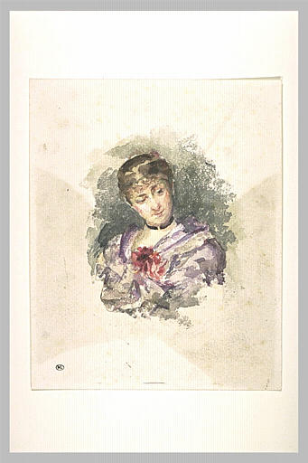 Femme, à mi-corps, la tête penchée vers la gauche