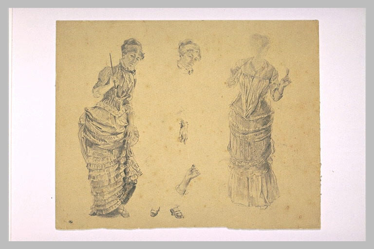 Etudes d'une femme debout, d'une tête de femme, de mains et de pieds