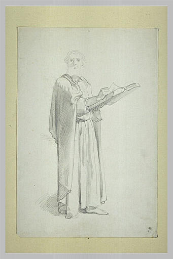 Vieillard barbu, debout, tenant dans ses mains un livre ouvert