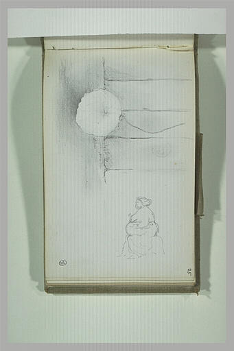 Une fleur ; une femme assise