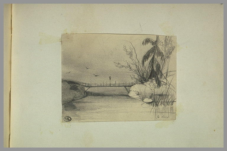 Paysage avec un pont enjambant un fleuve