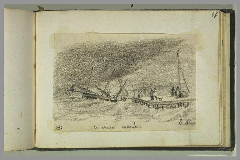 Bateaux sur une mer agitée, approchant d'un quai