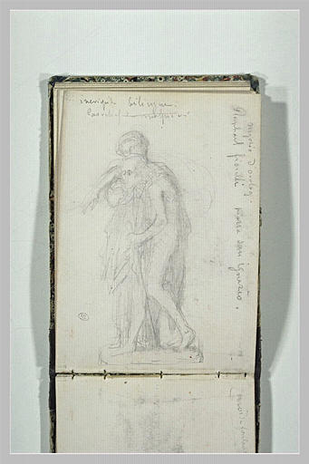 Notes manuscrites ; femme guidant un homme
