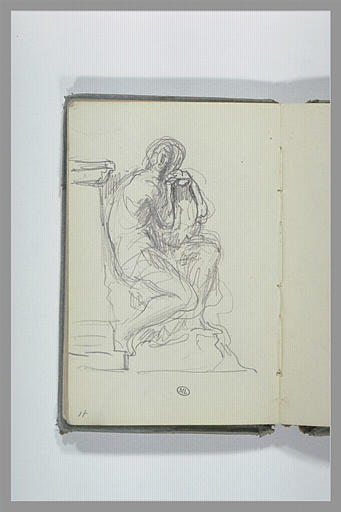 Sculpture, avec une figure assise, de profil