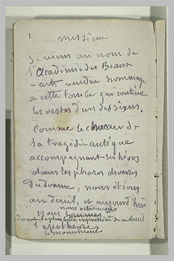 Annotations manuscrites : discours prononcé en l'honneur de Baudry