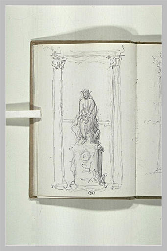 Etude d'un monument sculpté avec une figure assise