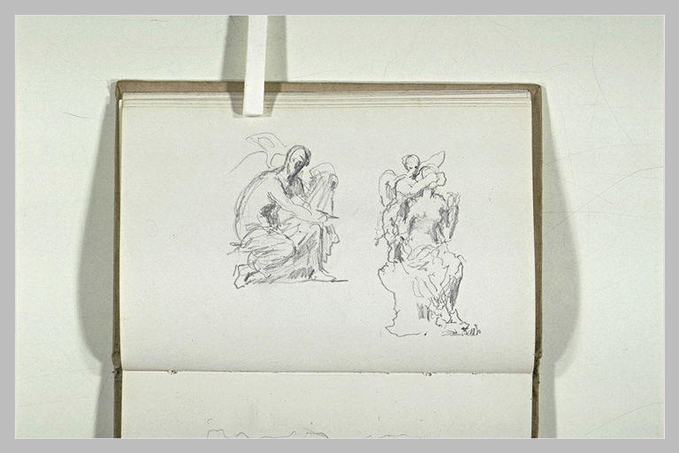 Figure ailée ; figure ailée derrière une femme assise